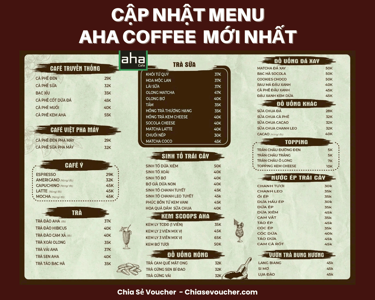 [2026] Cập nhật menu Aha Coffee mới nhất